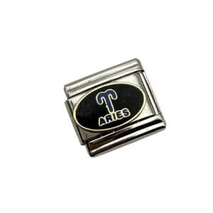 Italian Charm Aries Zodiac Sign 9mm Stainless Steel Bracelet Link Black NEW